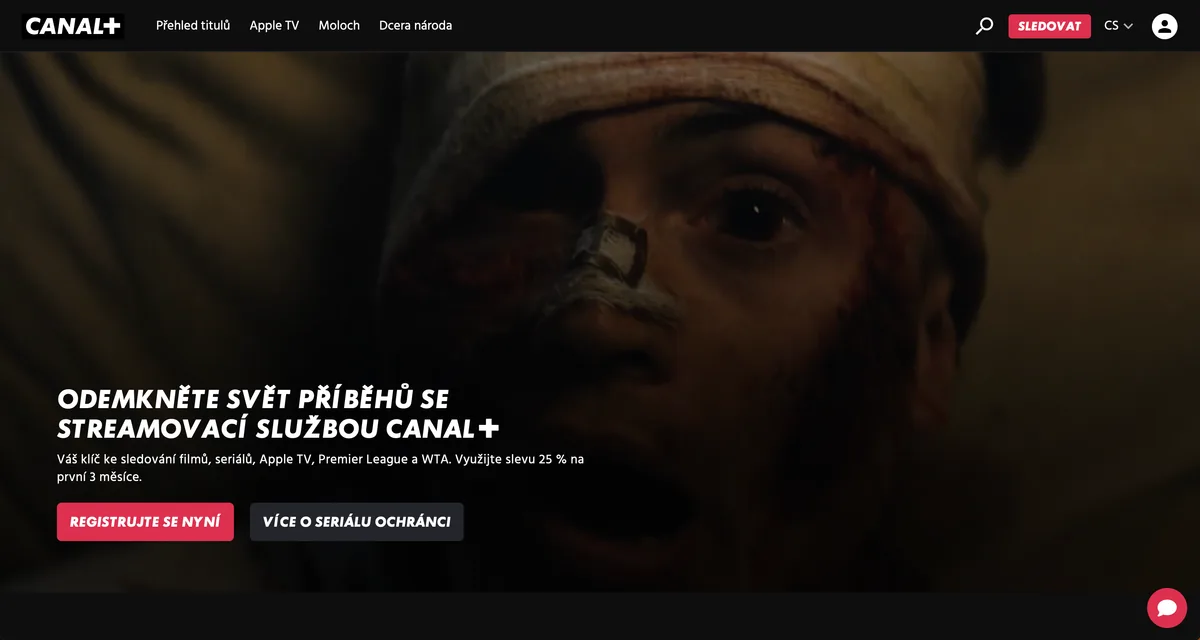 Pohled na úvodní rozhraní CANAL+ na počítači