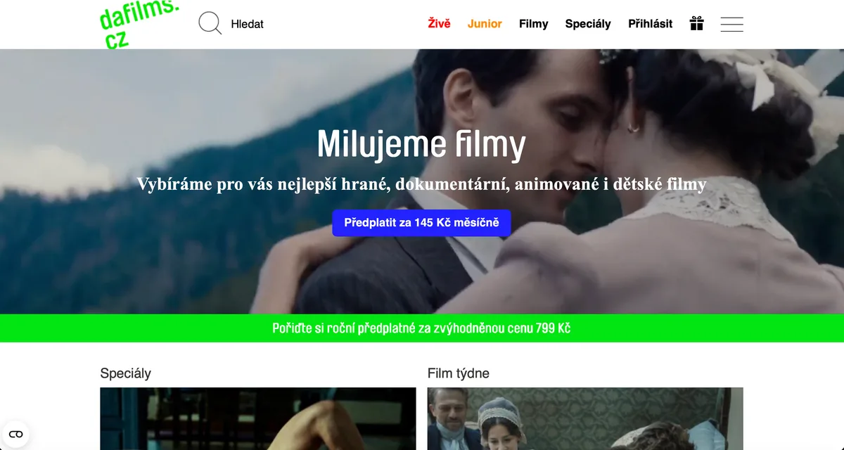 A look at the DAFilms home interface on desktop