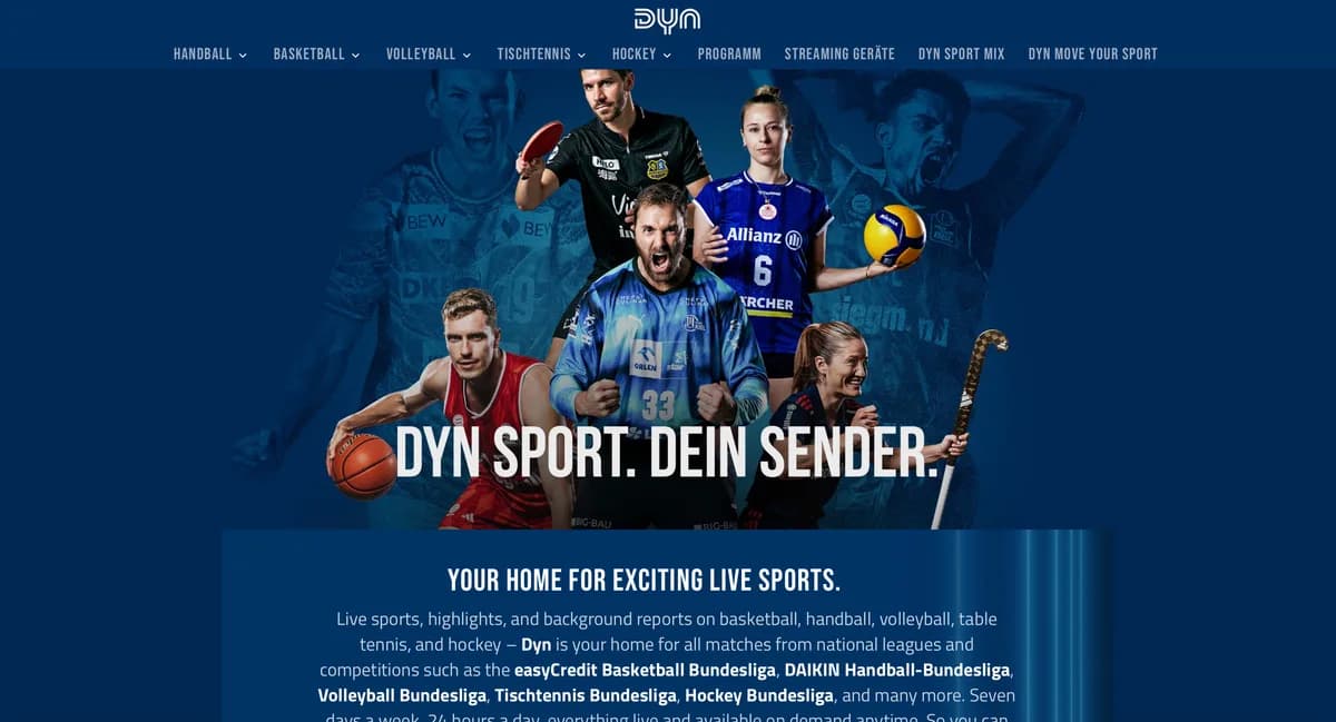 Die Dyn Media-Startseite mit empfohlenen Reihen und Menü