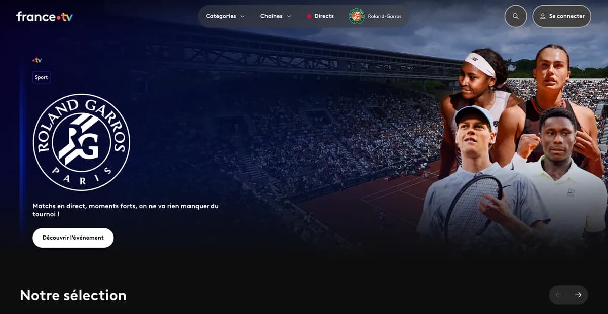 Una vista de la interfaz de inicio de France TV en escritorio
