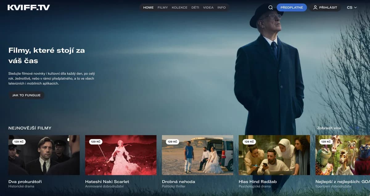 Der KVIFF.TV-Startbildschirm, wie er nach der Anmeldung aussieht