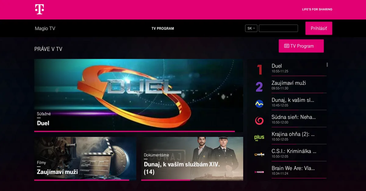 Die Magio TV-Startseite mit empfohlenen Reihen und Menü