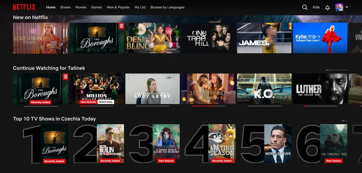 La biblioteca de contenidos de Netflix mostrada en pantalla