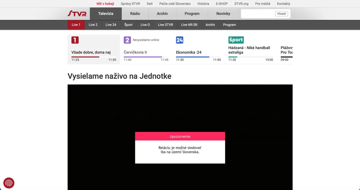 Screenshot of the STVR geo-block message shown abroad