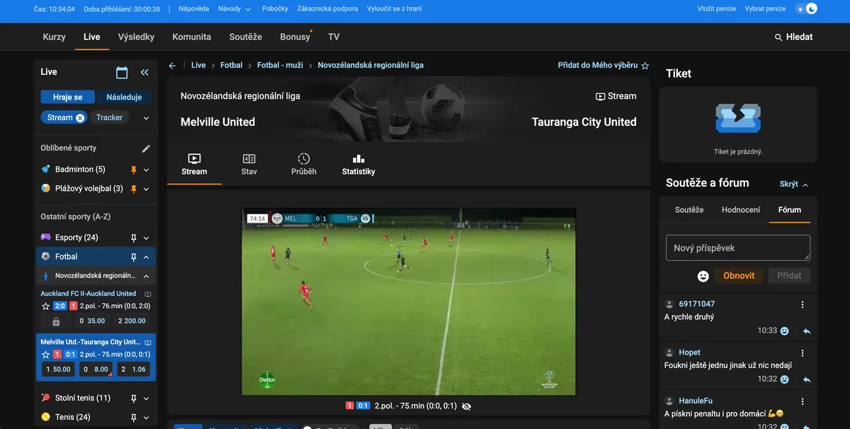 Die Tipsport TV-Startseite mit empfohlenen Reihen und Menü