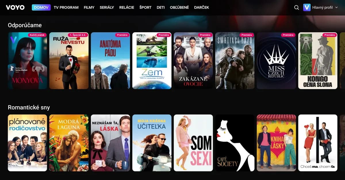 The VOYO library of films and series in grid view