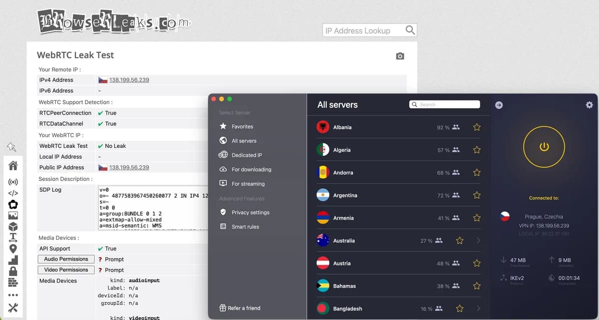 Test úniku WebRTC potvrzuje, že CyberGhost VPN neprozradí skutečnou IP adresu