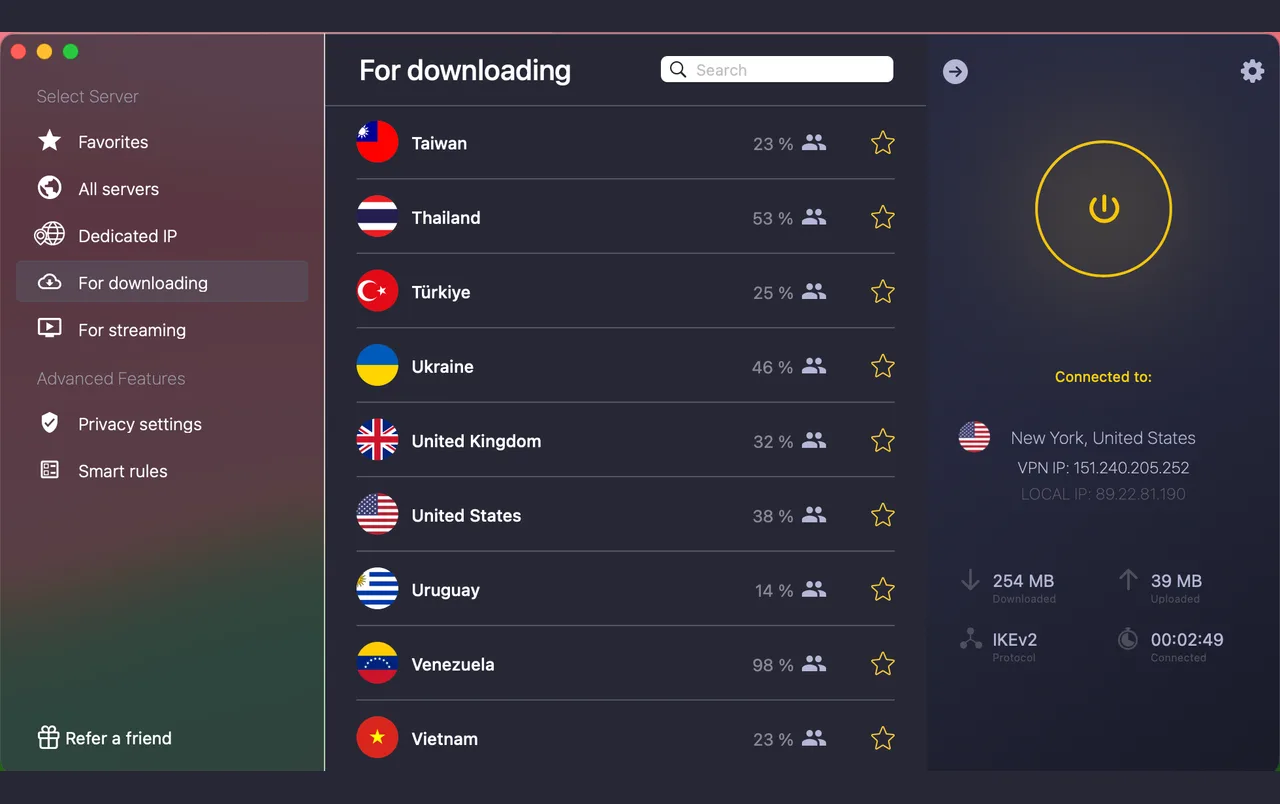 CyberGhost-Mac-App mit Servern zum Herunterladen