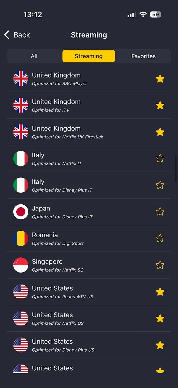CyberGhost-iPhone-App mit Streaming-Servern für FIFA+, TVING und SABC