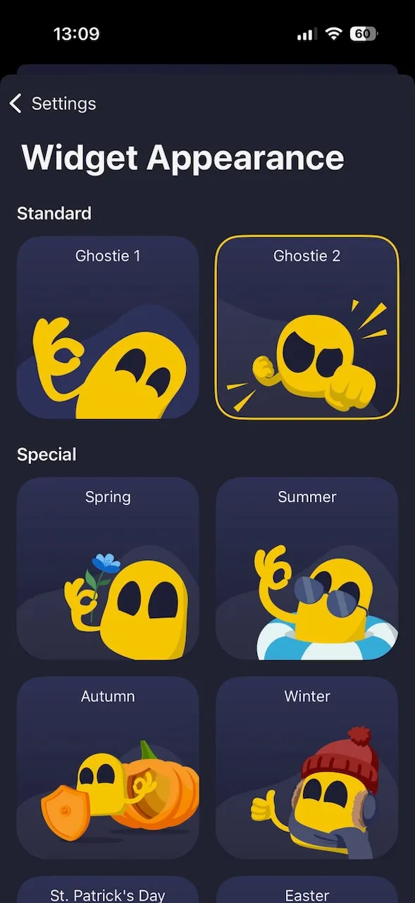 CyberGhost-iPhone-App mit der Anpassung des Widget-Designs