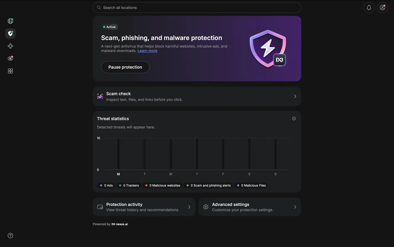 NordVPN Threat Protection aktivní v aplikaci pro Mac, blokuje podvody a malware