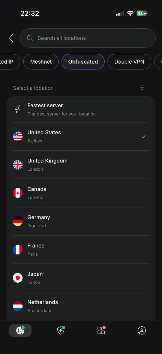 Obfuskované servery NordVPN pro iPhone s městy ve Spojených státech