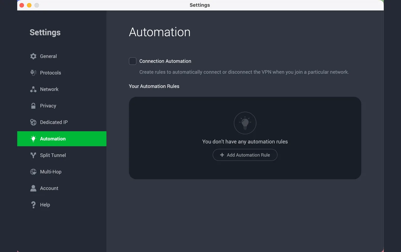 Application Private Internet Access pour Mac avec les règles d’automatisation
