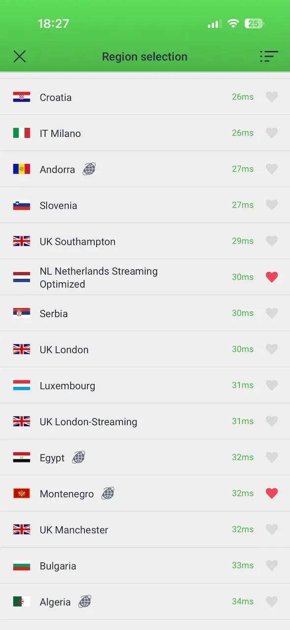 Application Private Internet Access pour iPhone avec une liste de serveurs optimisés pour le streaming