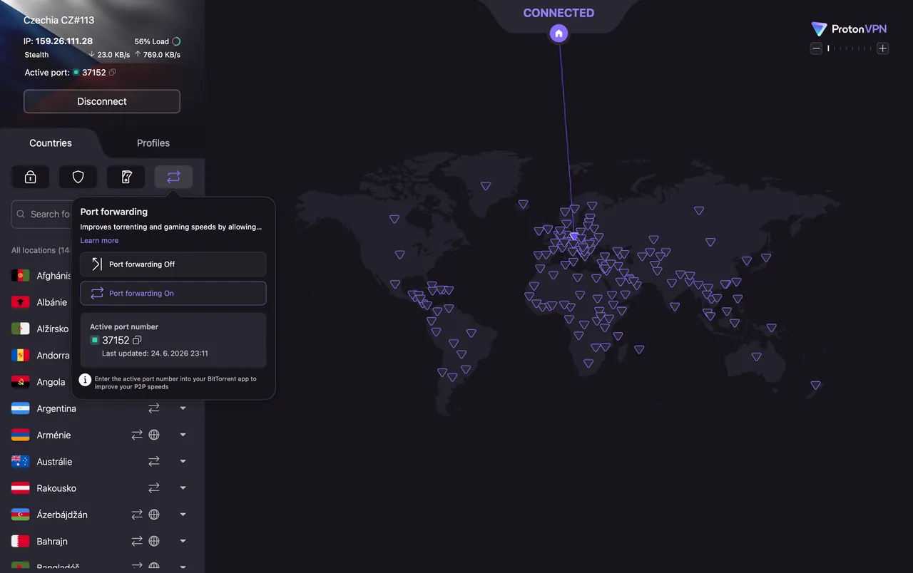 ProtonVPN Mac app port forwarding for faster P2P downloads with an active port